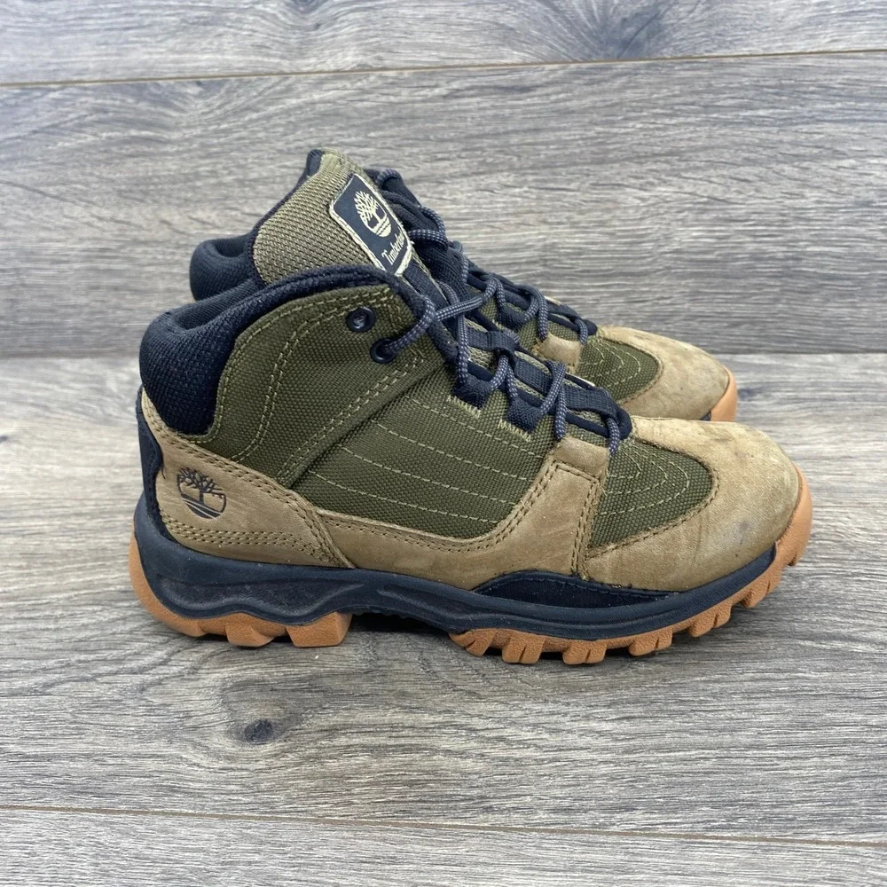Timberland Euro Hiker Hiking Boots Boys Size 1 Green Tan Leather TB0A6BZ9EO8